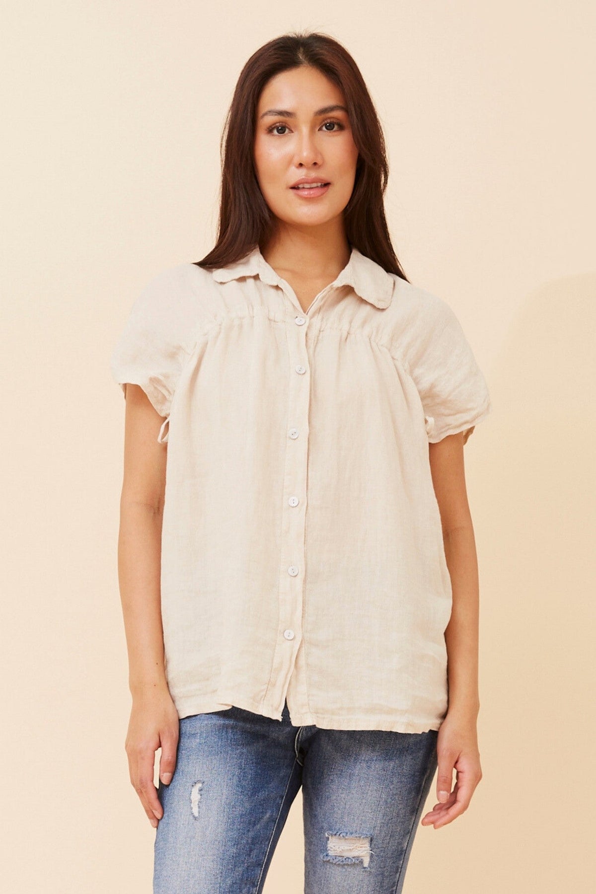 MELE SOLID LINEN SHIRT (Khaki)