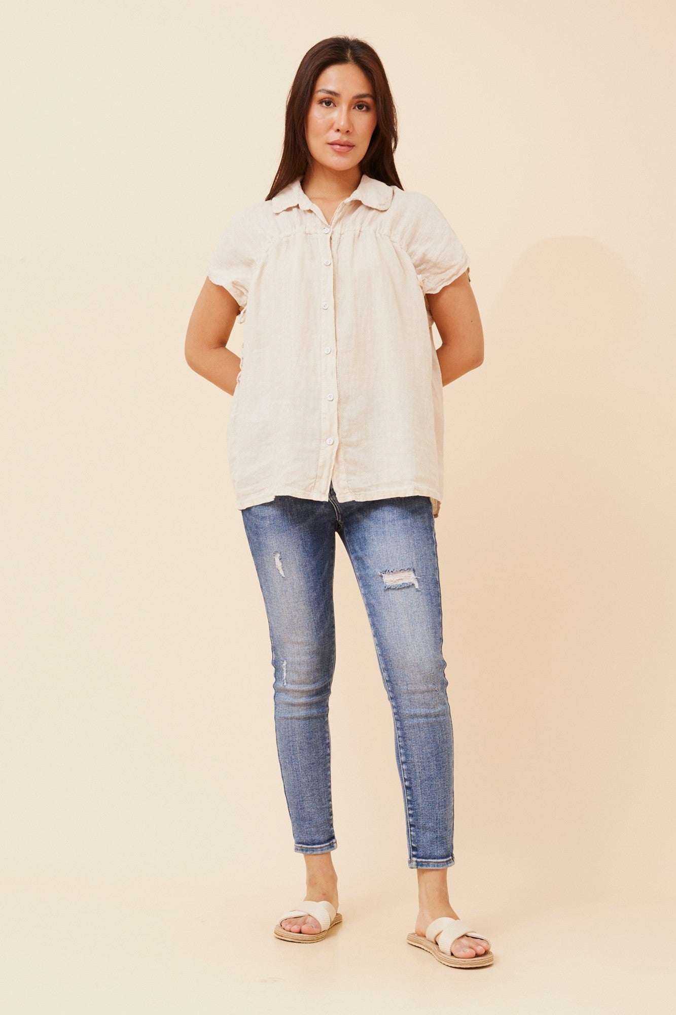 MELE SOLID LINEN SHIRT (Khaki)