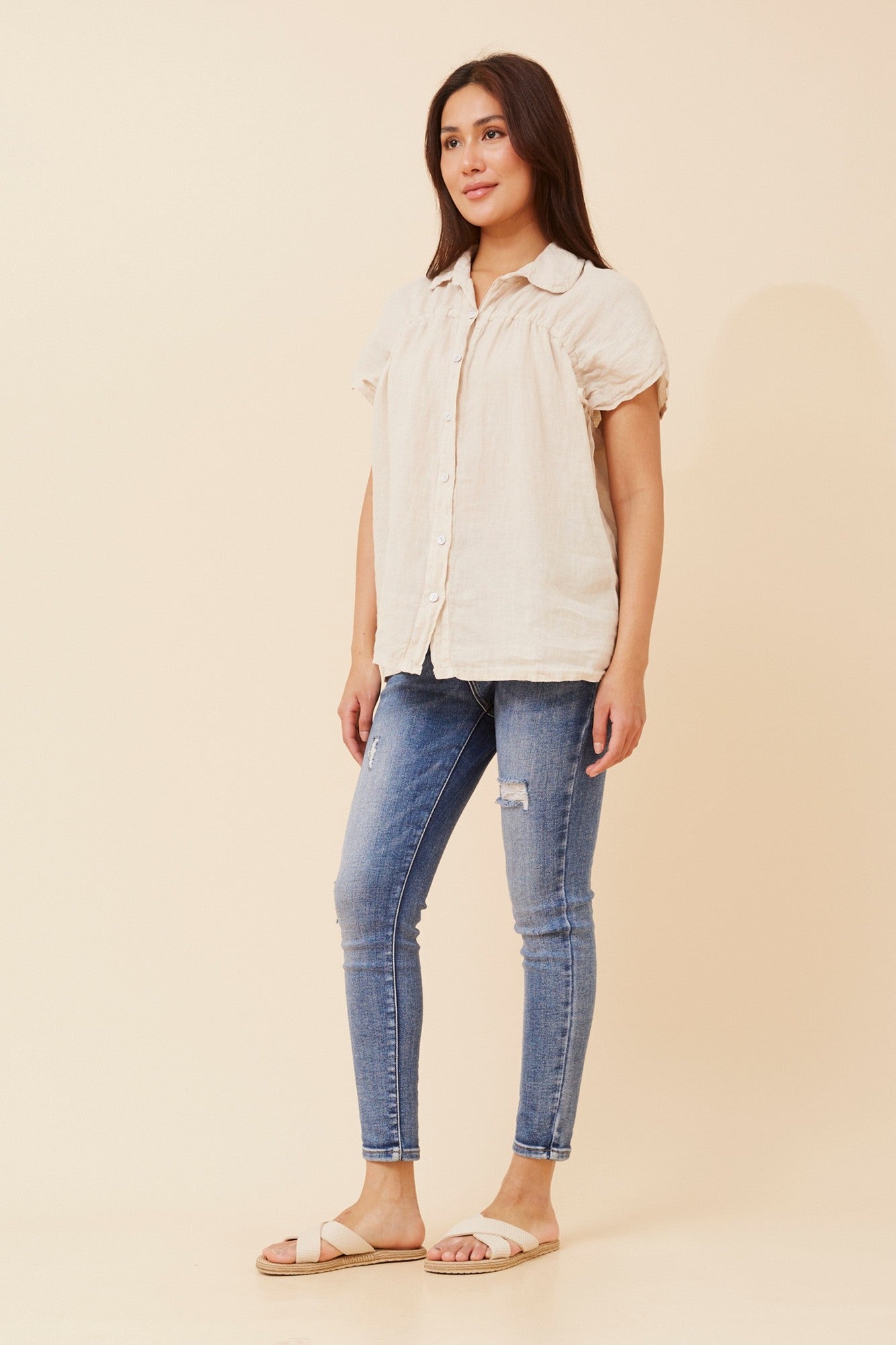 MELE SOLID LINEN SHIRT (Khaki)