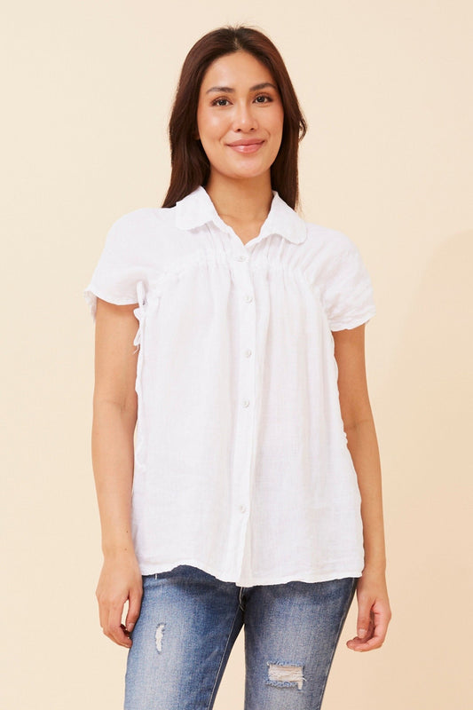 Image of Shirts. Product name - MELE SOLID LINEN SHIRT in White colour by brand - BOTTEGA MODA