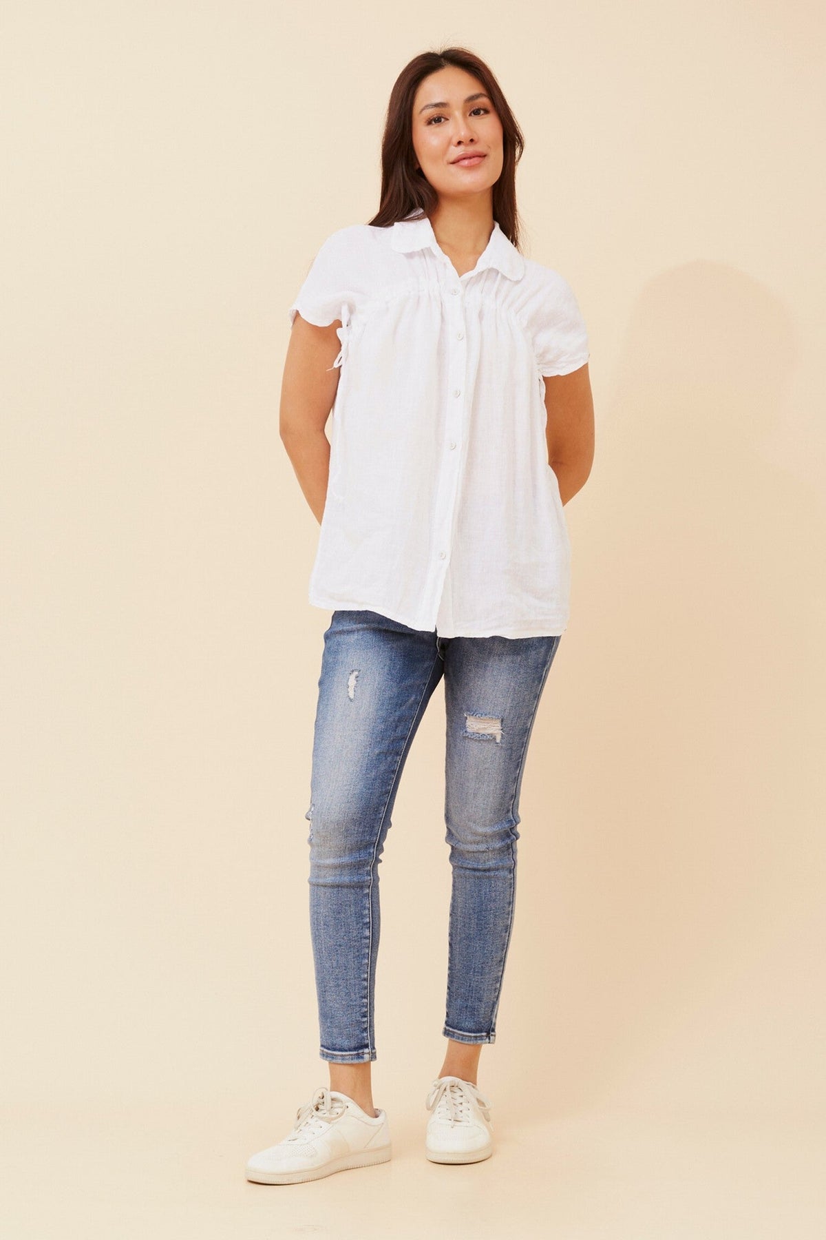 BOTTEGA MODA MELE SOLID LINEN SHIRT (White)