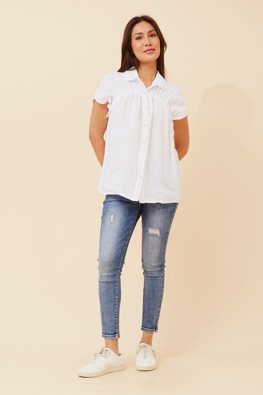 BOTTEGA MODA MELE SOLID LINEN SHIRT (White)