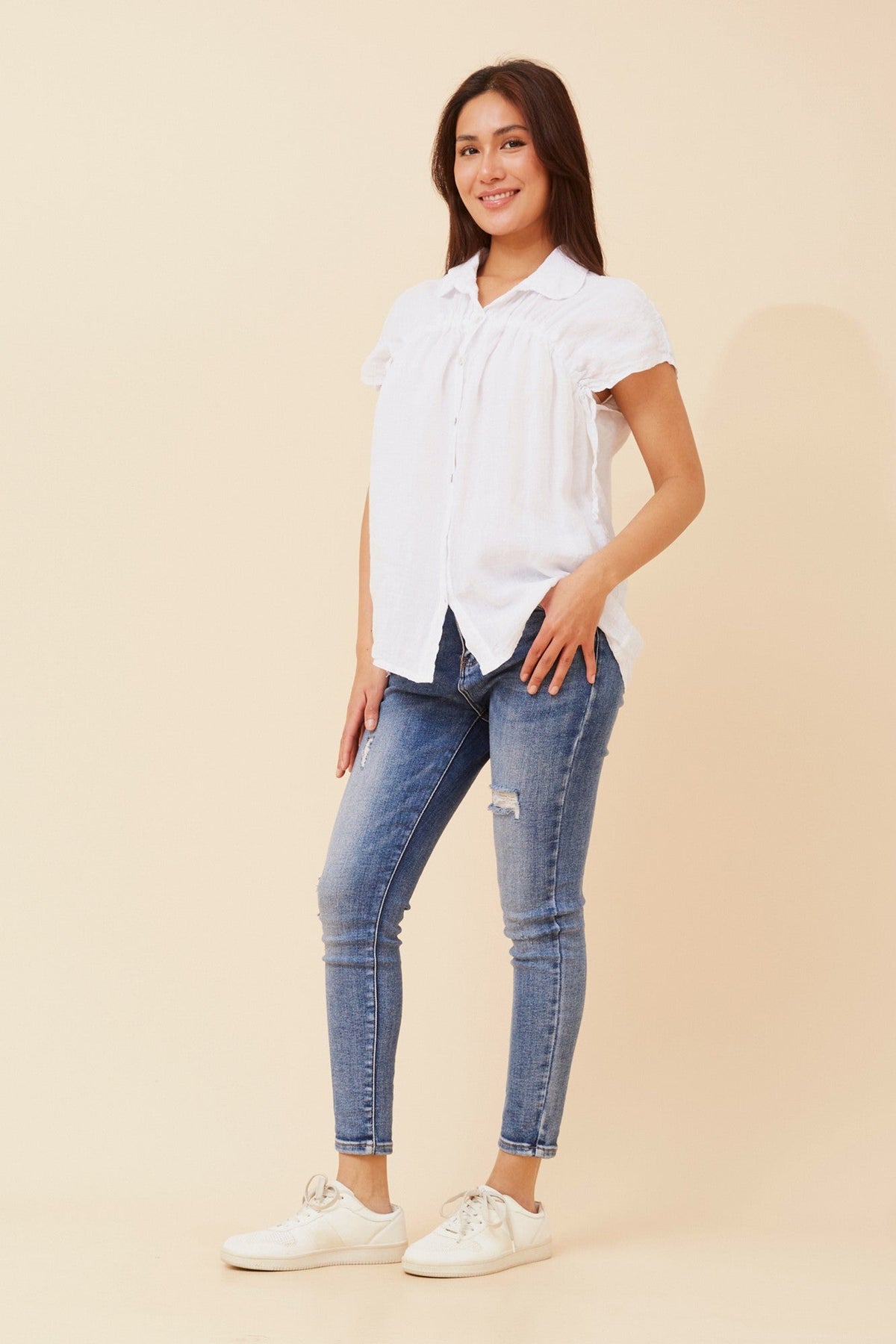 BOTTEGA MODA MELE SOLID LINEN SHIRT (White)