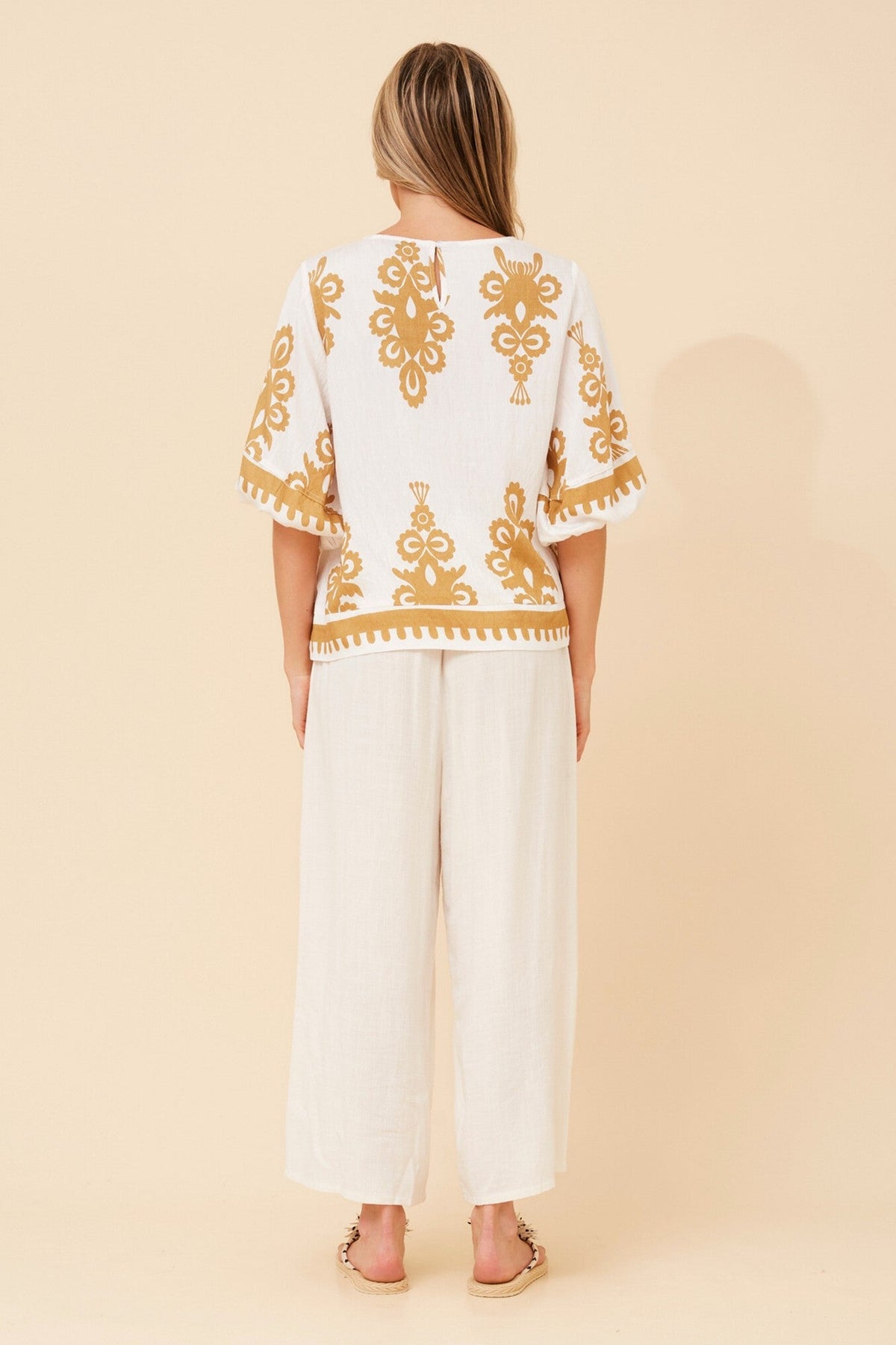 Caroline Morgan Australia LIESL BORDER PRINT TOP (Beige)