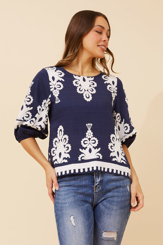 LIESL BORDER PRINT TOP (Beige)