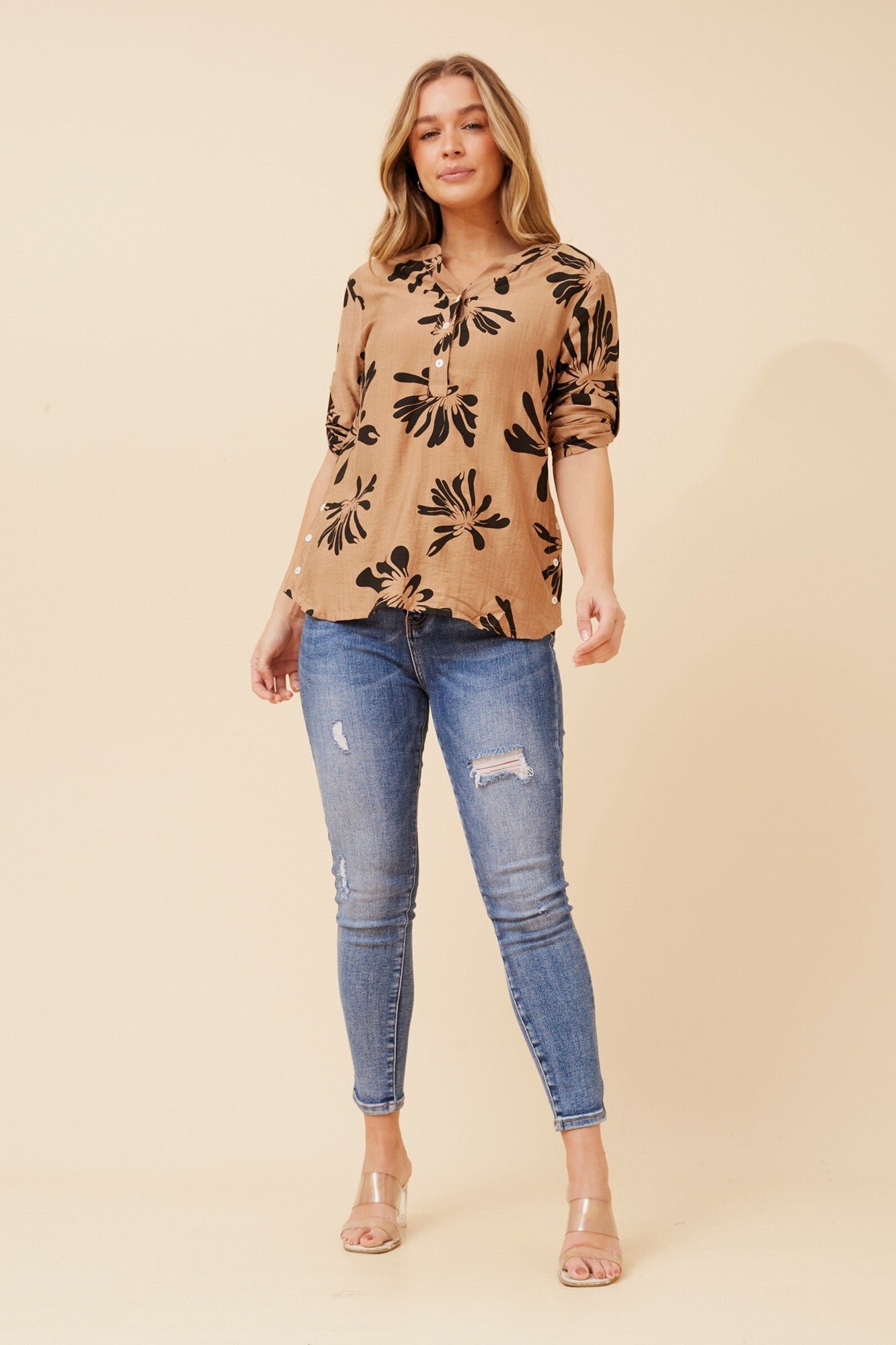 SHILPI ABSTRACT PRINT BLOUSE (Toffee)
