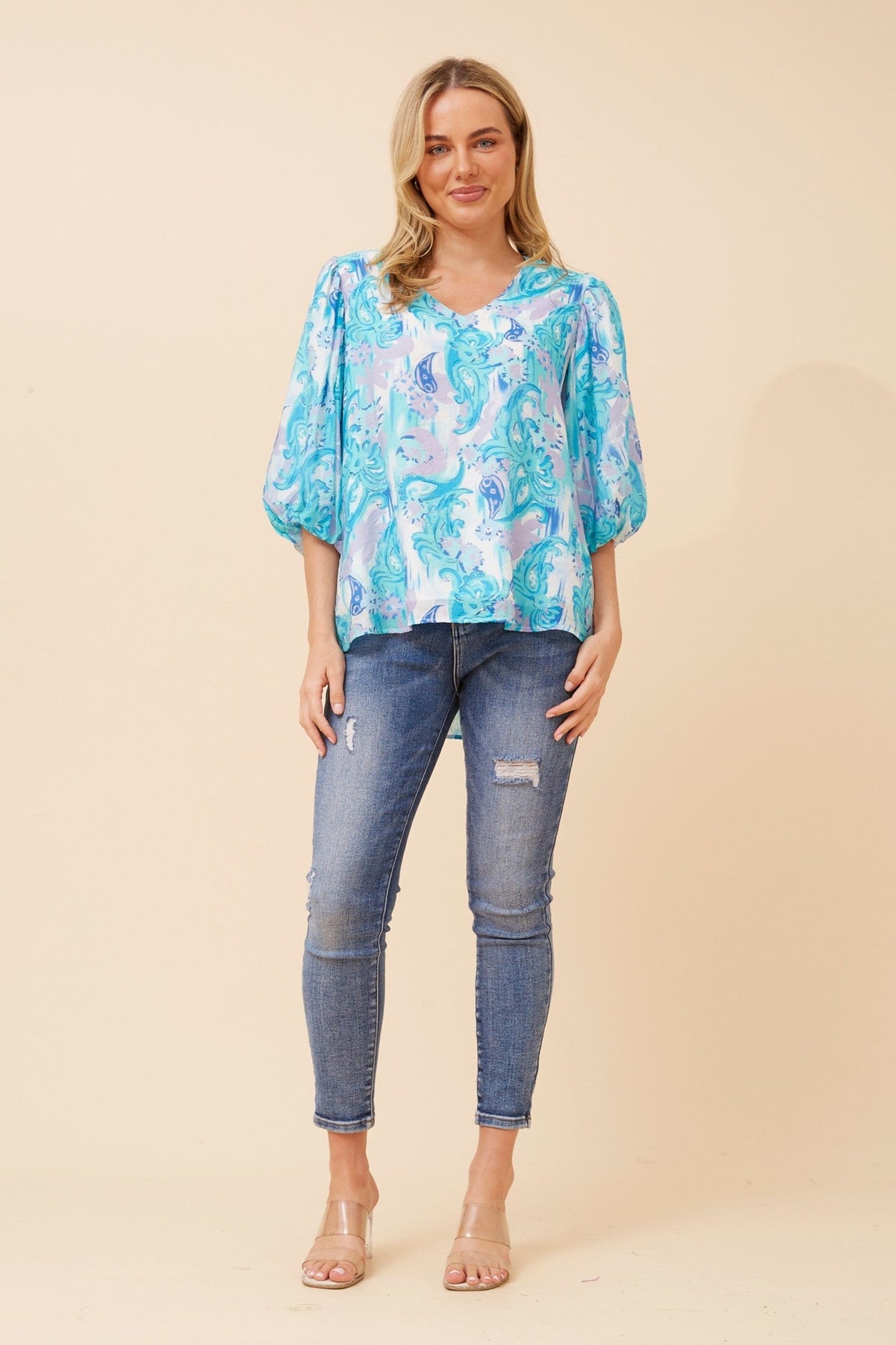 FRANKLYN ABSTRACT PRINT BLOUSE (Blue)