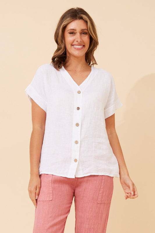 Image of a model wearing Tops. Product name - SIMONETTA SOLID TOP in White colour by brand - BOTTEGA MODA