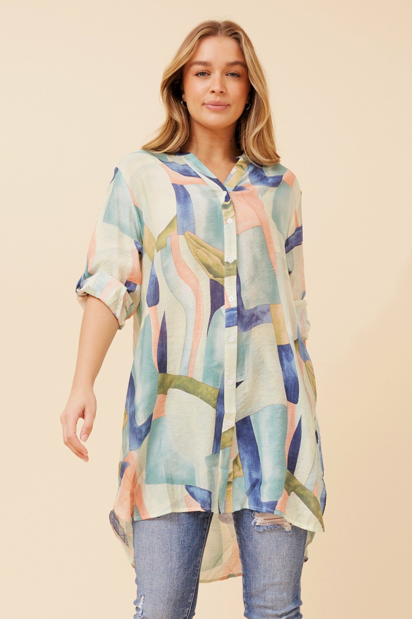 JANSON ABSTRACT PRINT TUNIC SHIRT (Mint)