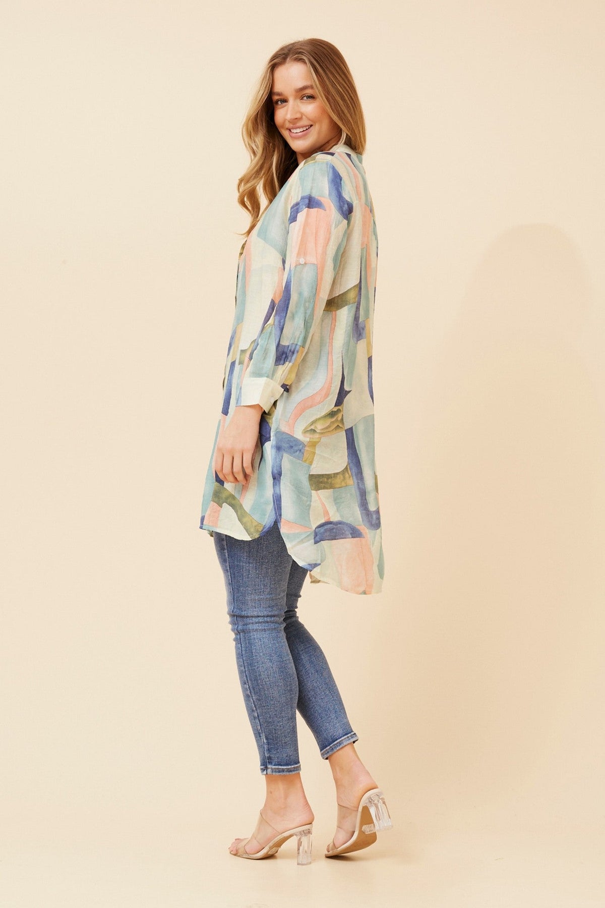 JANSON ABSTRACT PRINT TUNIC SHIRT (Mint)