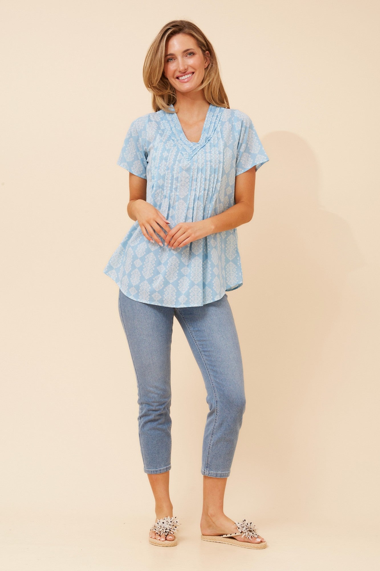 GEORGIANA PLEATED TOP (Pale Blue)
