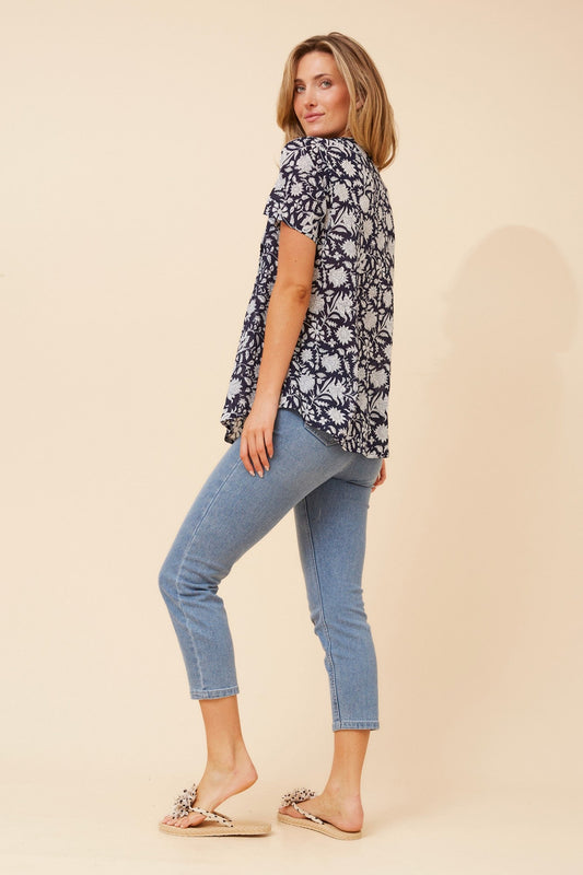 GIORGIANA FLORAL TOP (Navy/White)