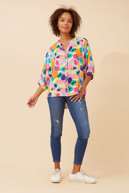 Image of Shirts. Product name - BELINA ABSTRACT PRINT SHIRT in Multi colour by brand - Caroline Morgan Australia