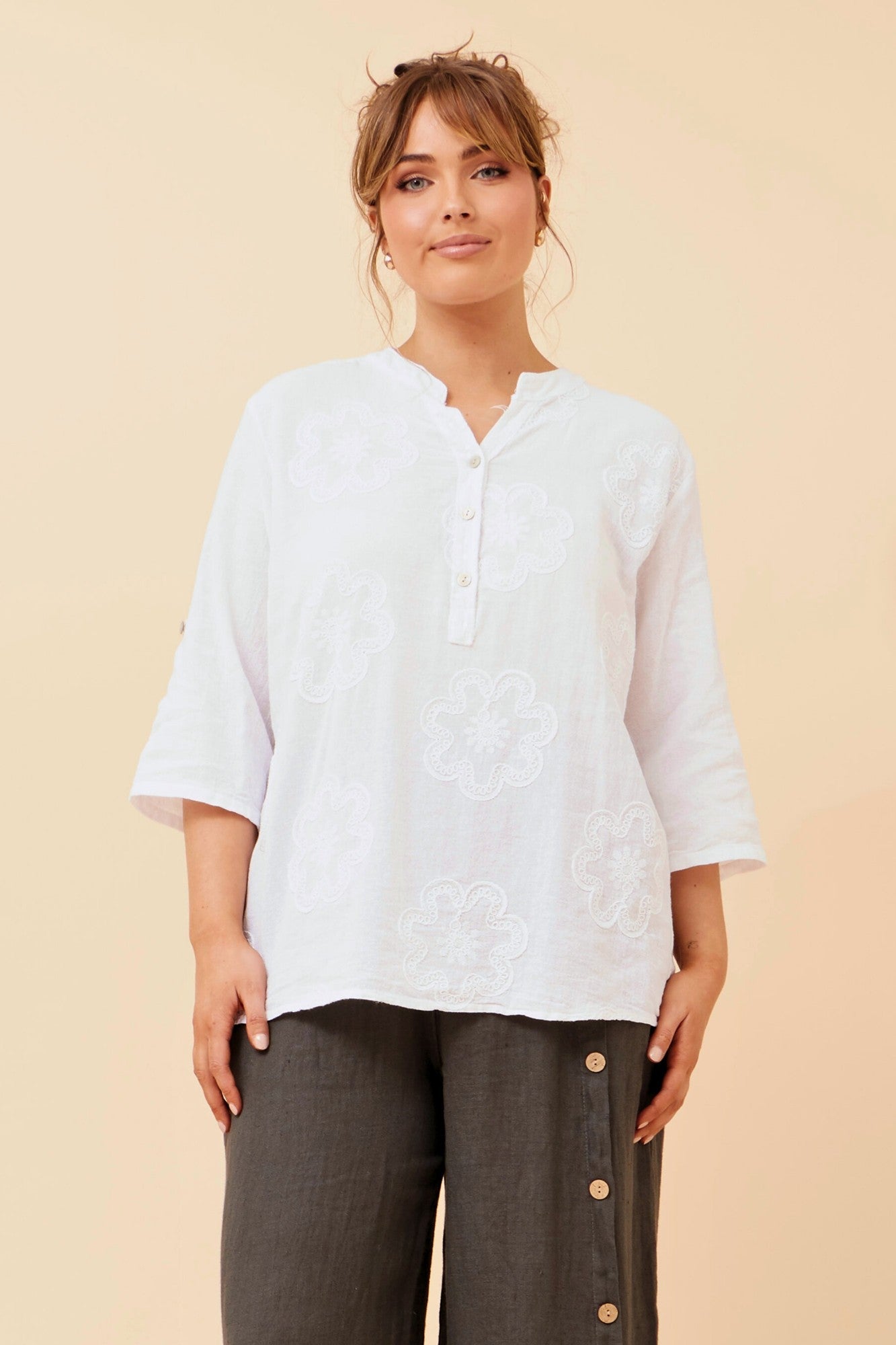 ROSETTI FLORAL EMBROIDERED TOP (White)
