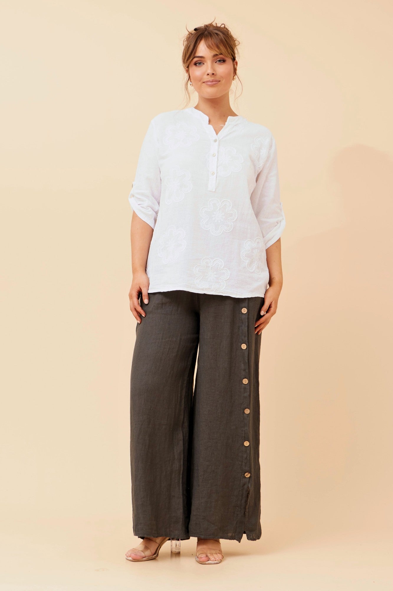 ROSETTI FLORAL EMBROIDERED TOP (White)