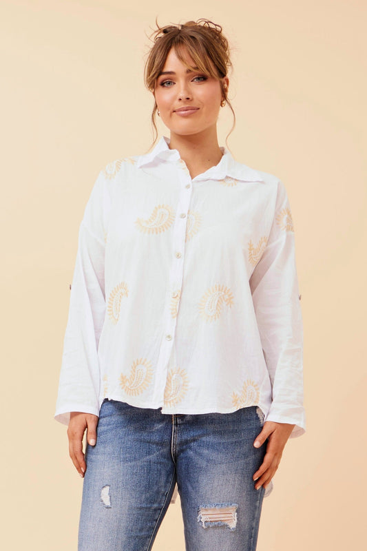 Image of Shirts. Product name - ALMADA ABSTRACT PRINT SHIRT in White colour by brand - BOTTEGA MODA
