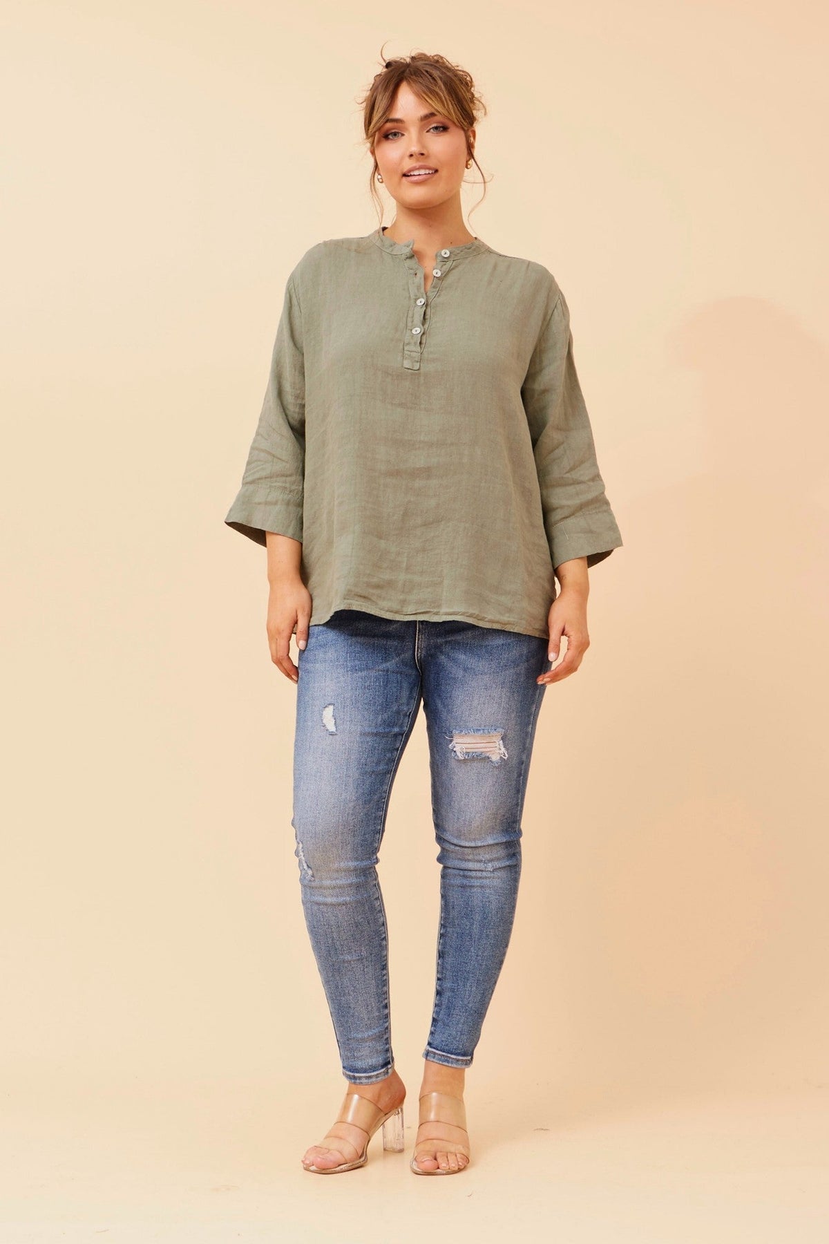 BOTTEGA MODA EVREN LINEN TOP (Khaki)