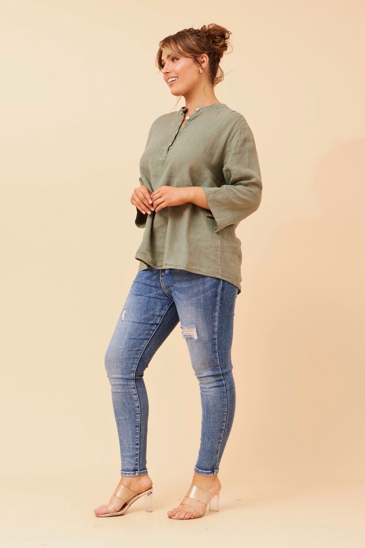 BOTTEGA MODA EVREN LINEN TOP (Khaki)