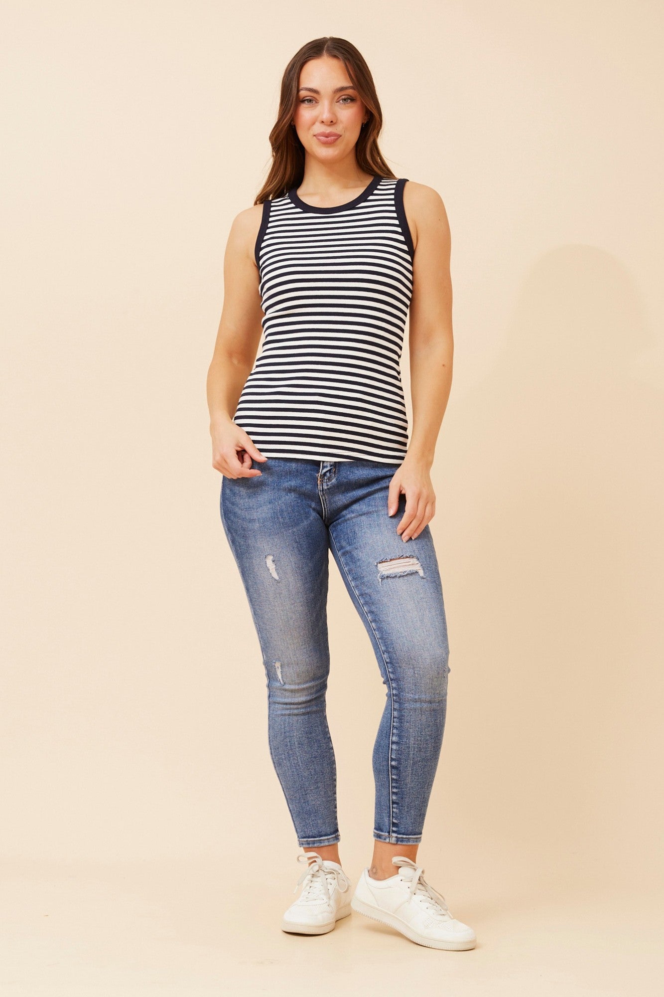 ROSEMARY STRIPE PRINT TOP (Navy)