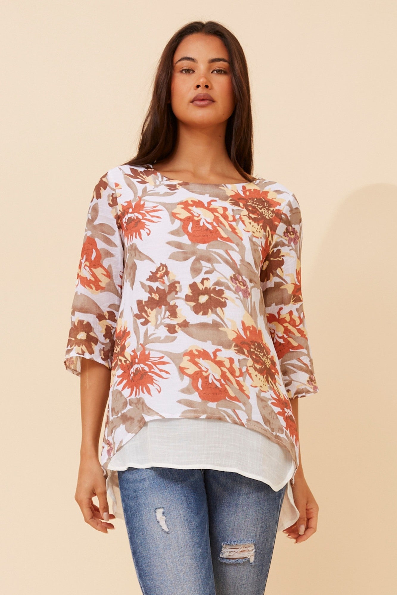 VANDELIA FLORAL DOUBLE LAYERED TOP (Rust)