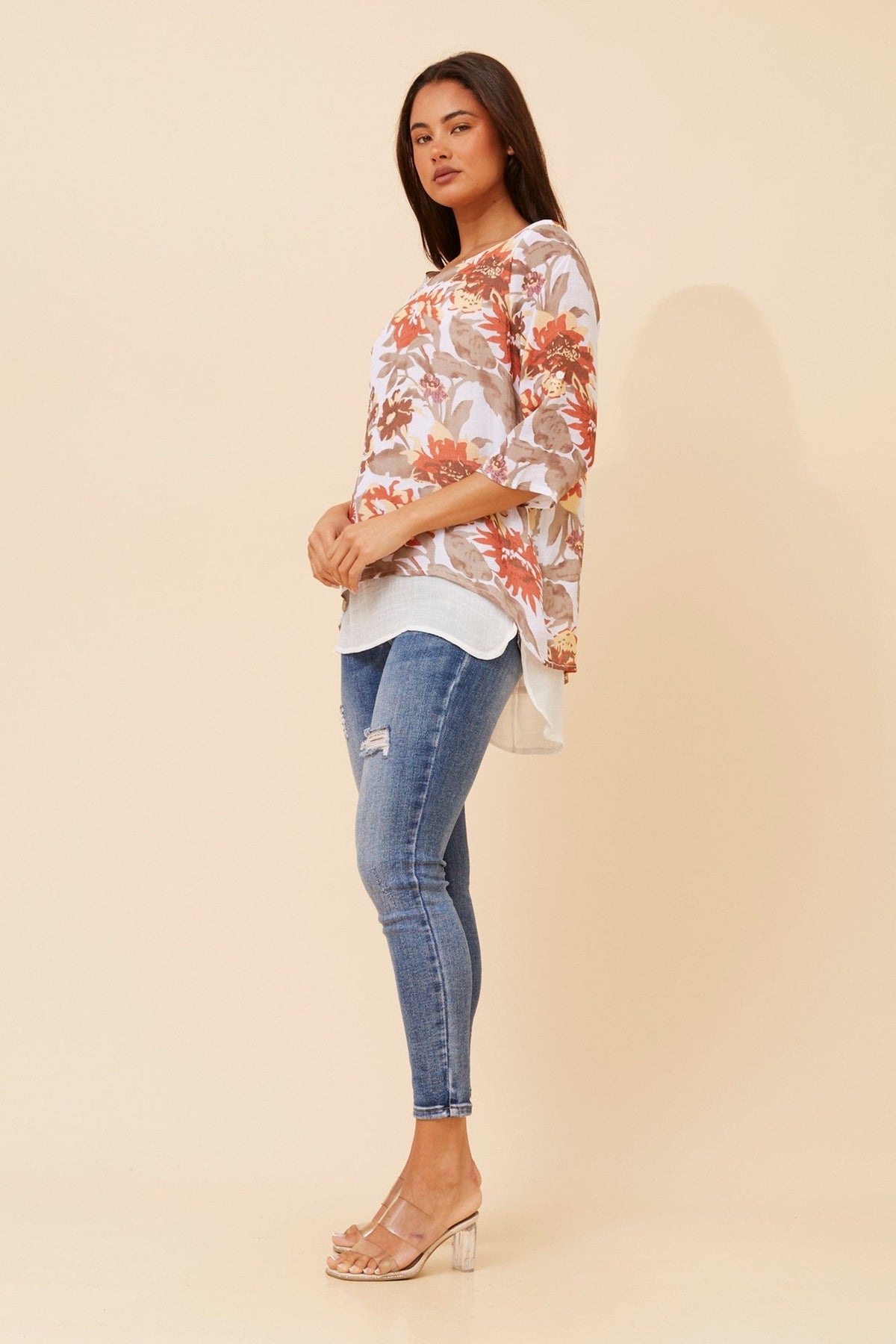 VANDELIA FLORAL DOUBLE LAYERED TOP (Rust)