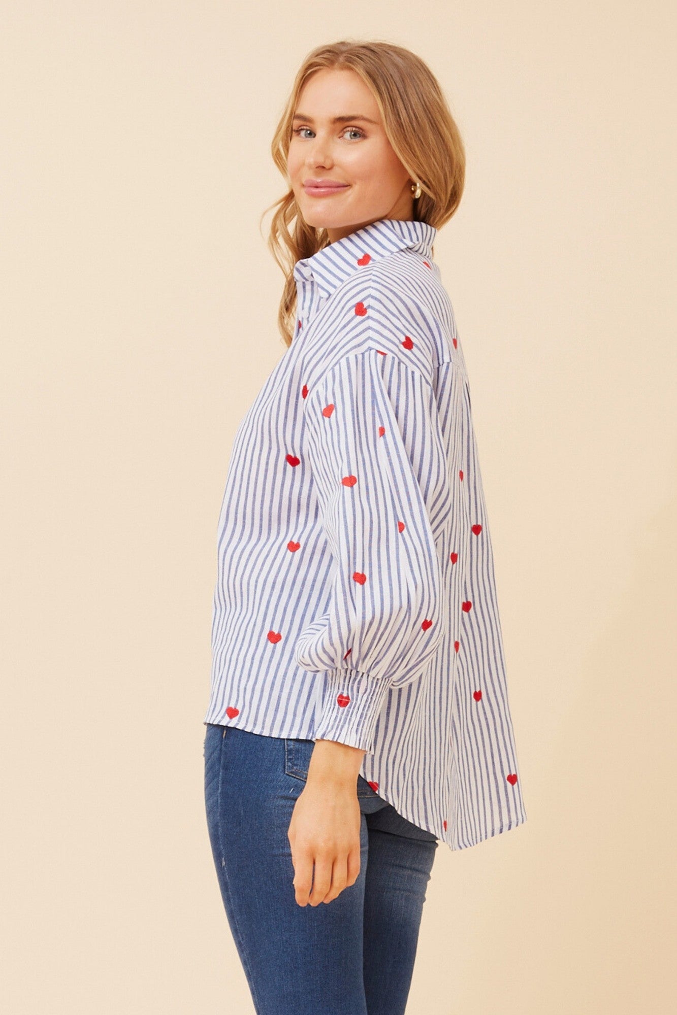 ALESSA STRIPE PRINT SHIRT (Blue)