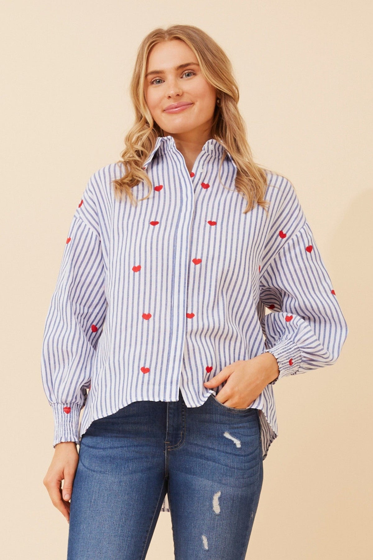ALESSA STRIPE PRINT SHIRT (Blue)