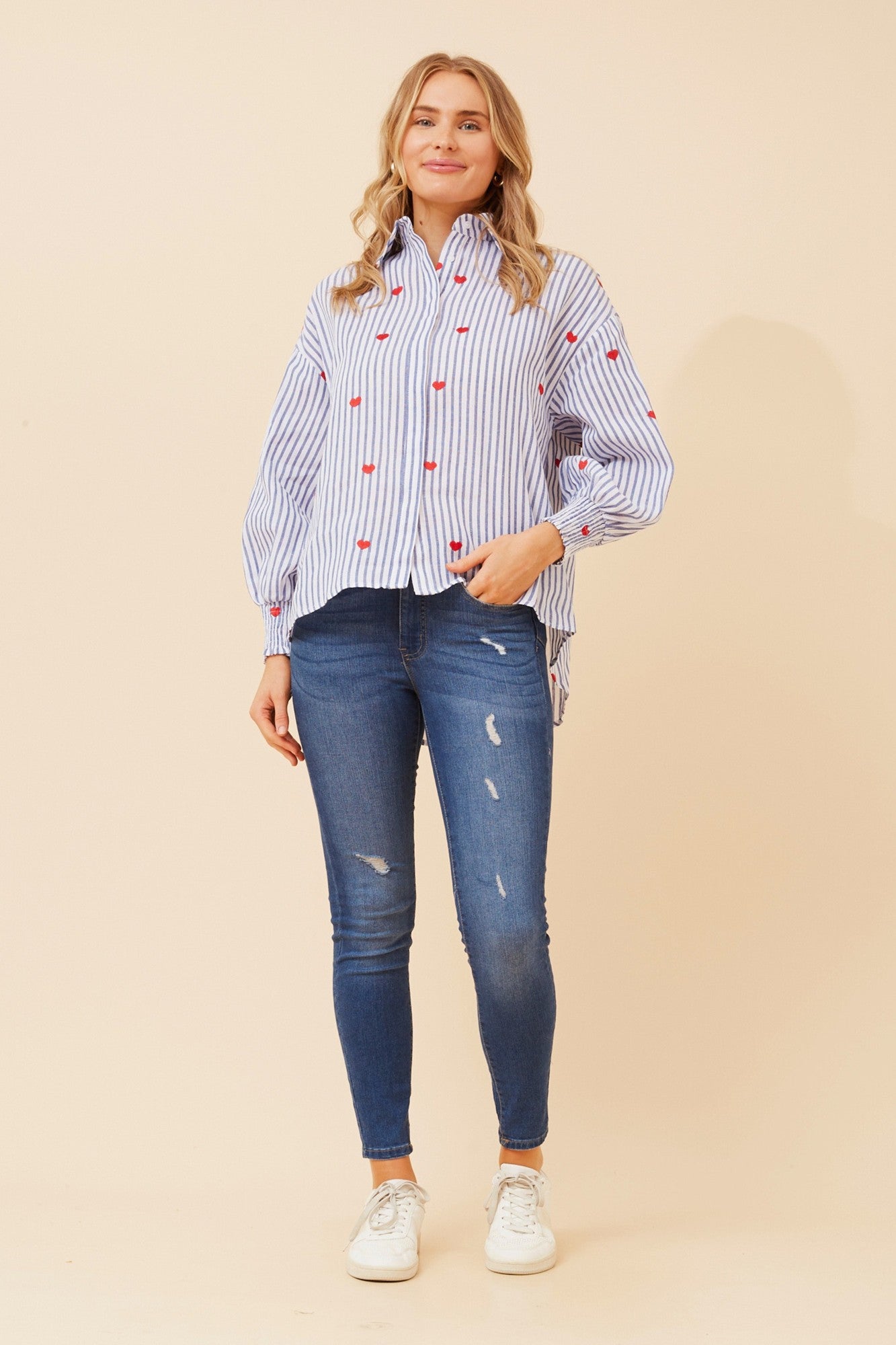 ALESSA STRIPE PRINT SHIRT (Blue)