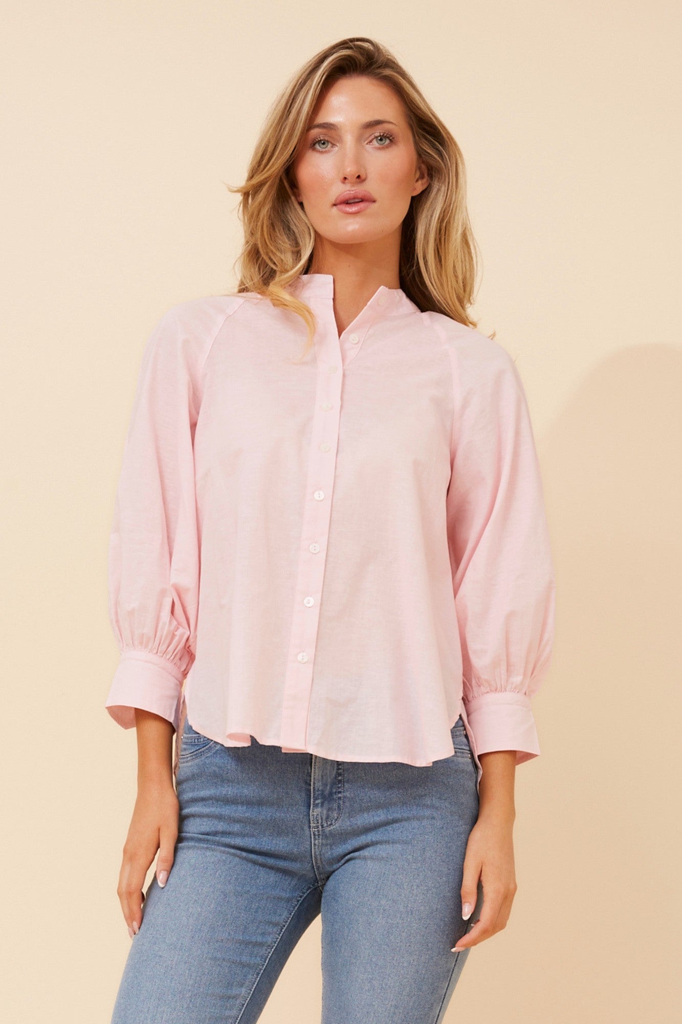 Image of Blouses. Product name - GAYEL SOLID LINEN BLEND BLOUSE in Chocolate colour by brand - Caroline Morgan Australia