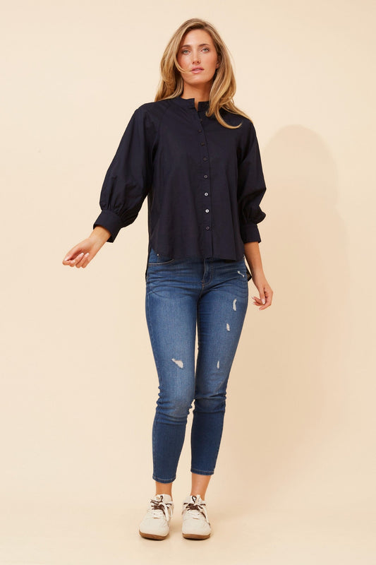 GAYEL SOLID LINEN BLEND BLOUSE (Chocolate)