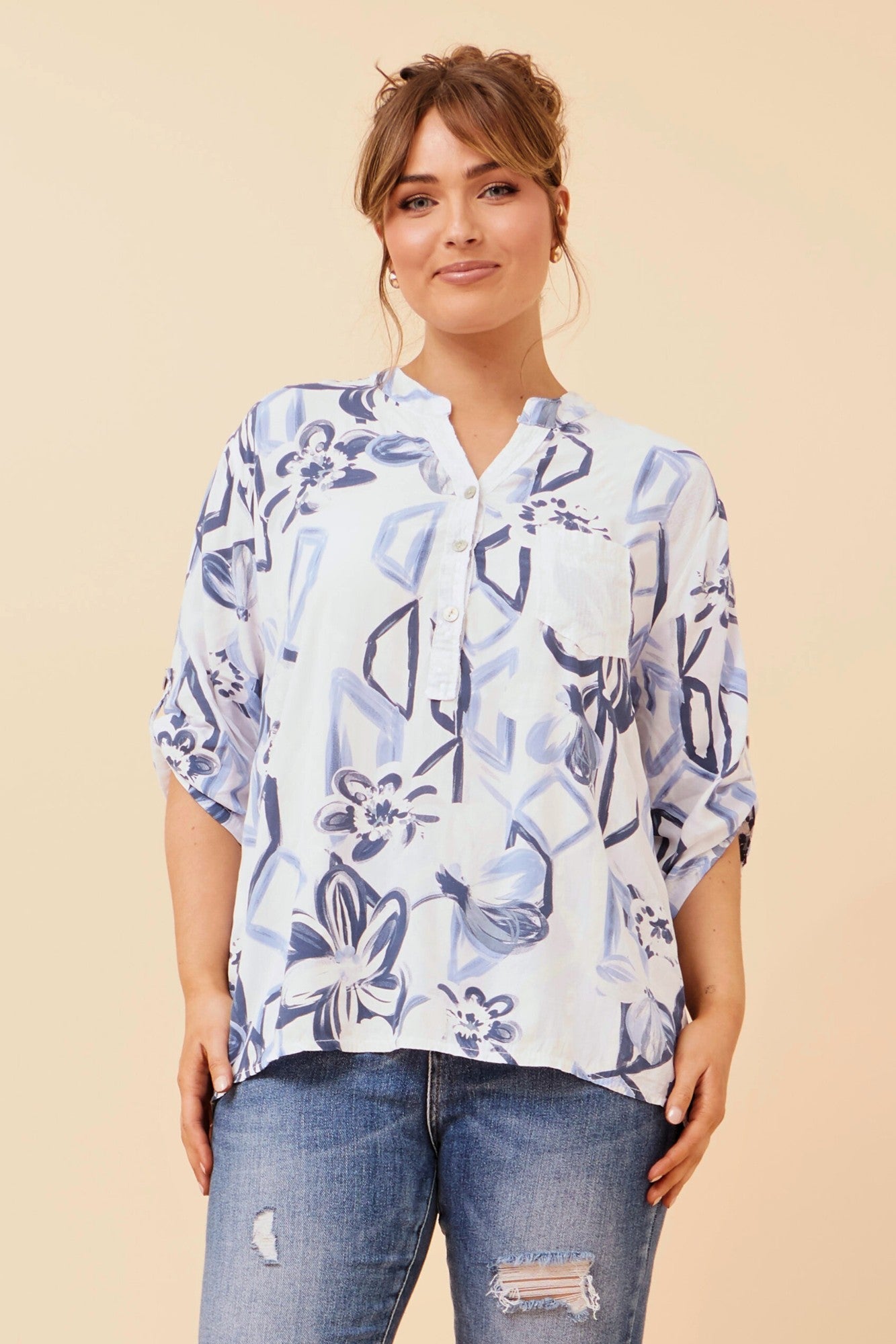 ROSETTA FLORAL PRINT TOP (White)