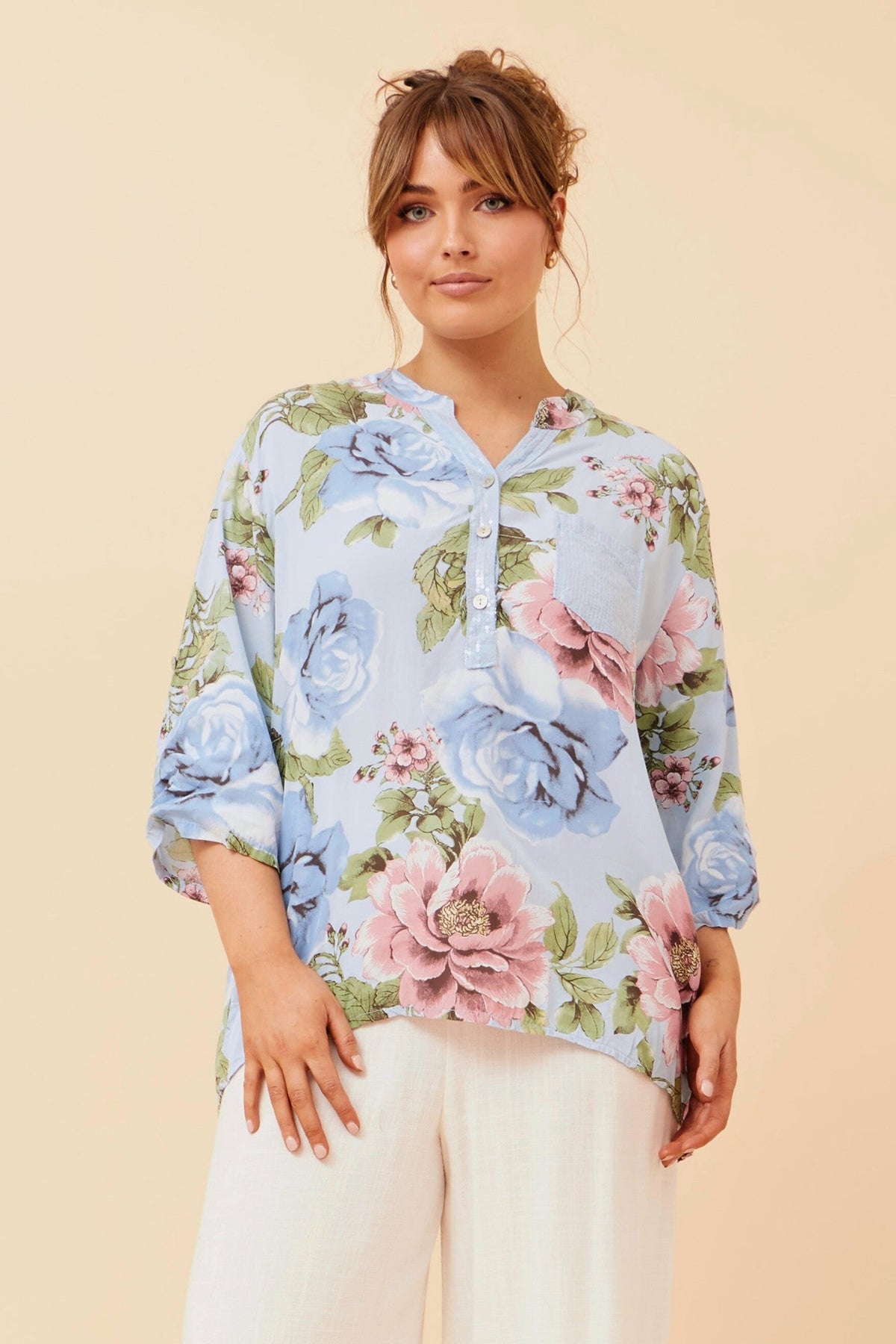 ROSETTA FLORAL PRINT TOP (Light Blue)