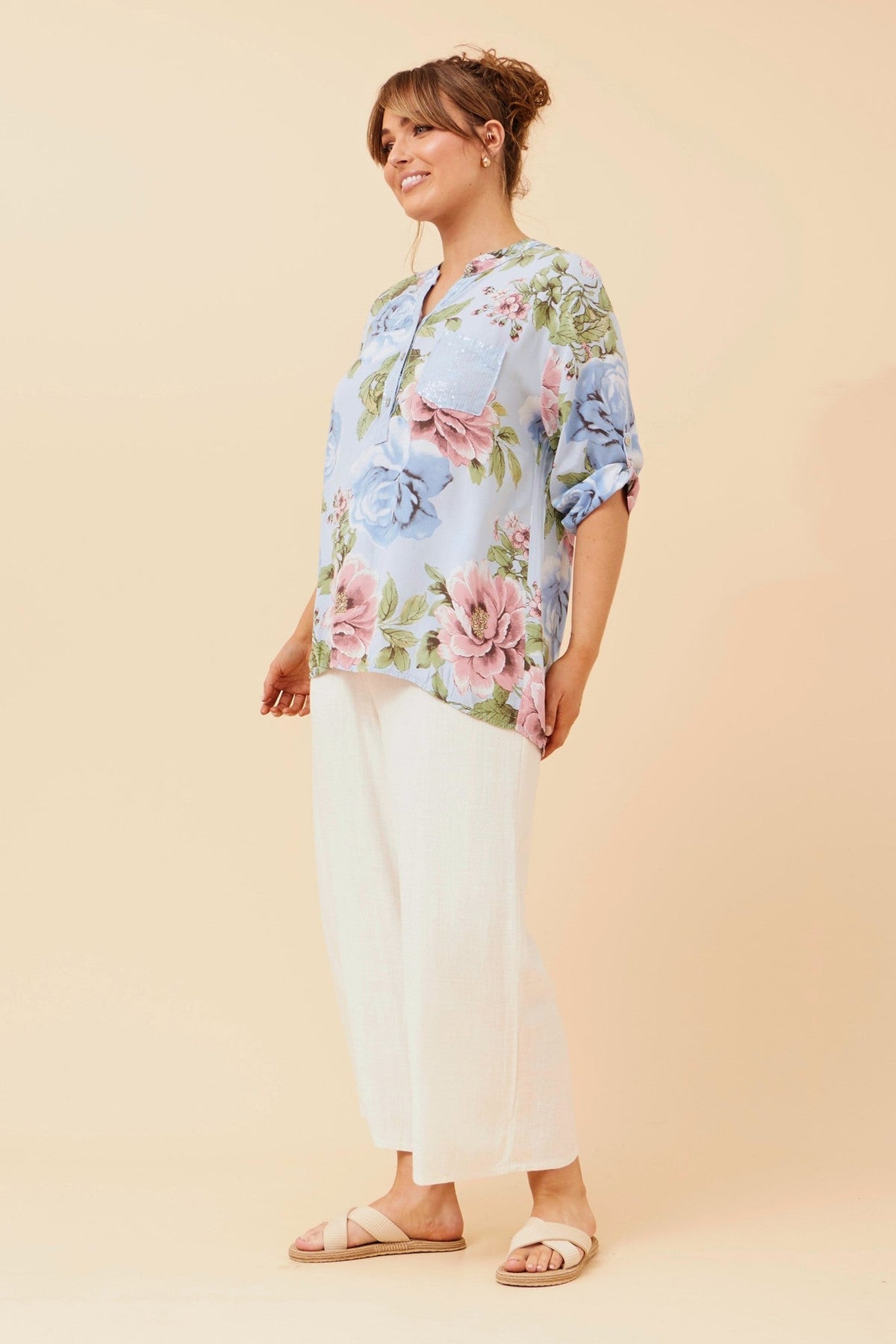 ROSETTA FLORAL PRINT TOP (Light Blue)