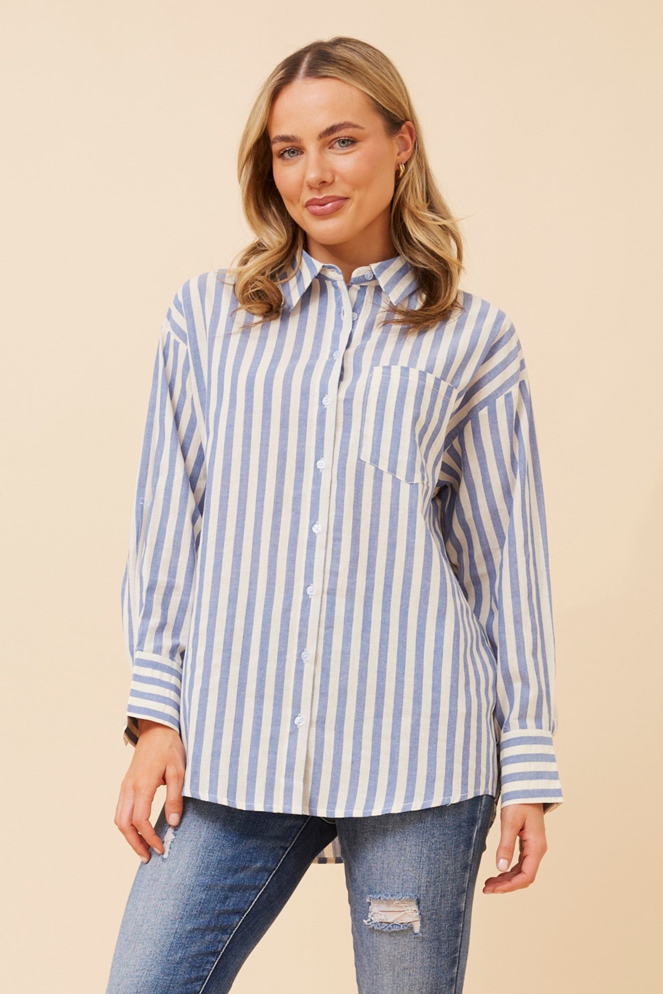 LAURETTA STRIPE PRINT SHIRT (Blue Jean)