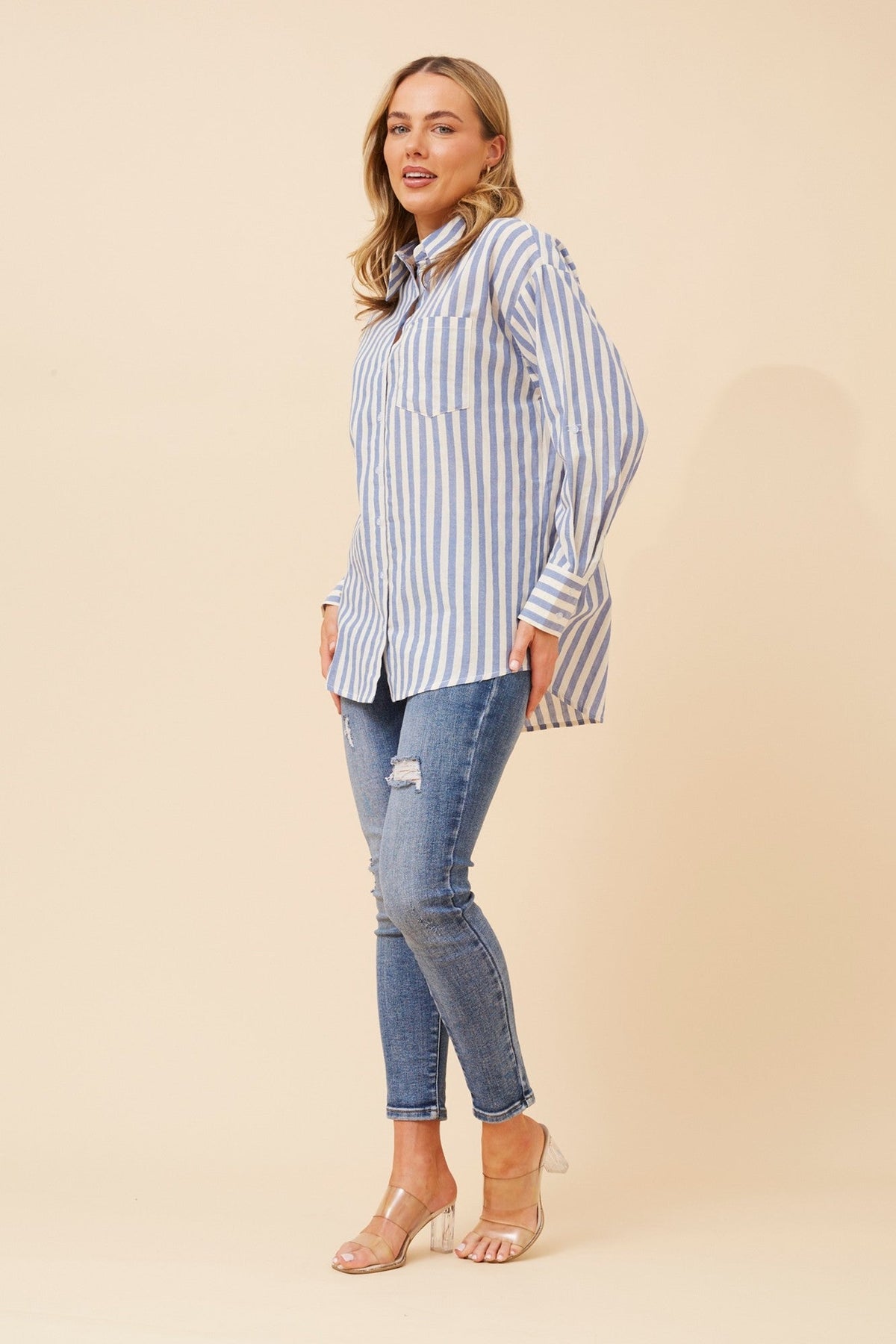 LAURETTA STRIPE PRINT SHIRT (Blue Jean)
