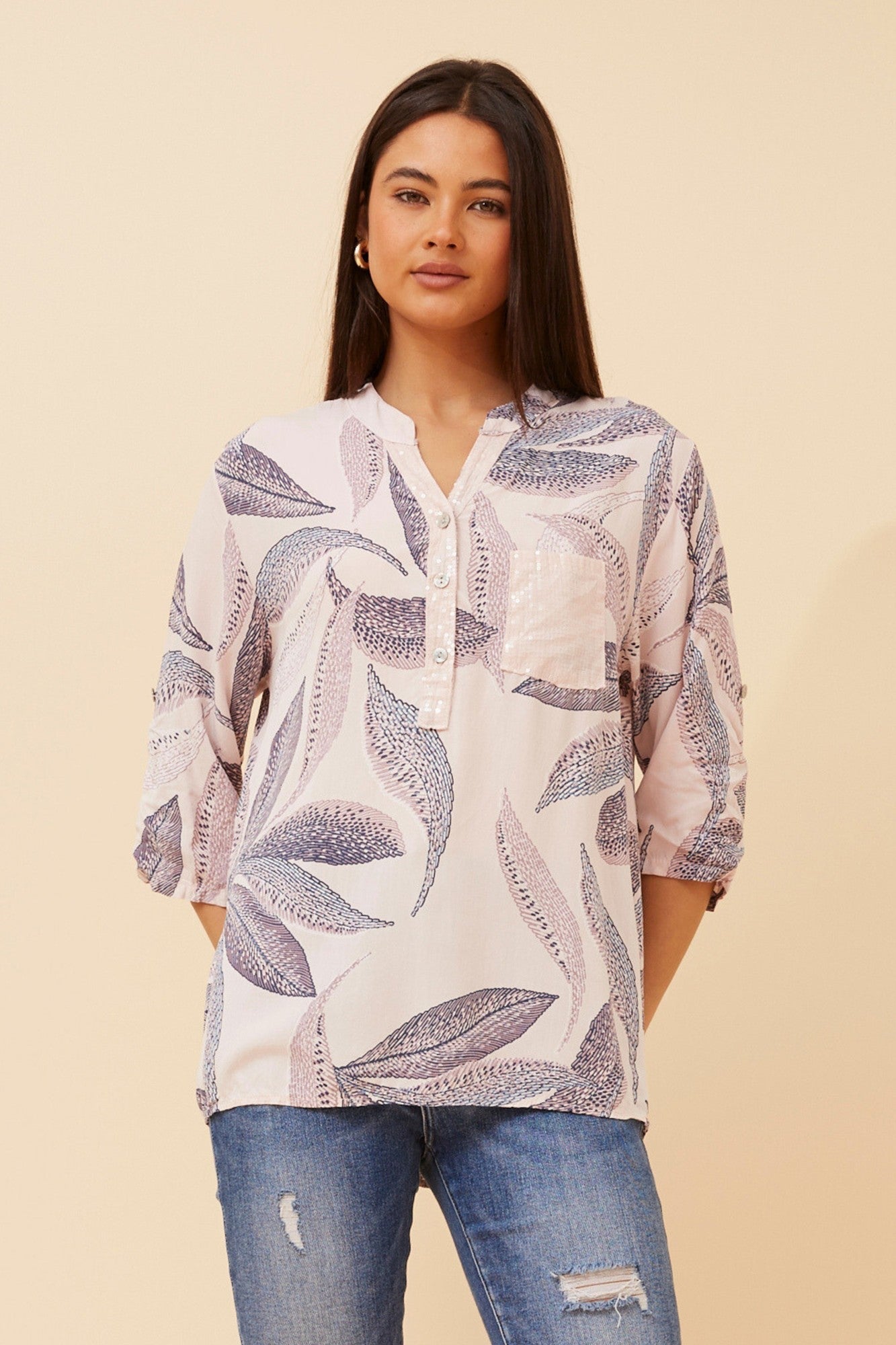 ROSETTA LEAF PRINT TOP (Dusty Pink)