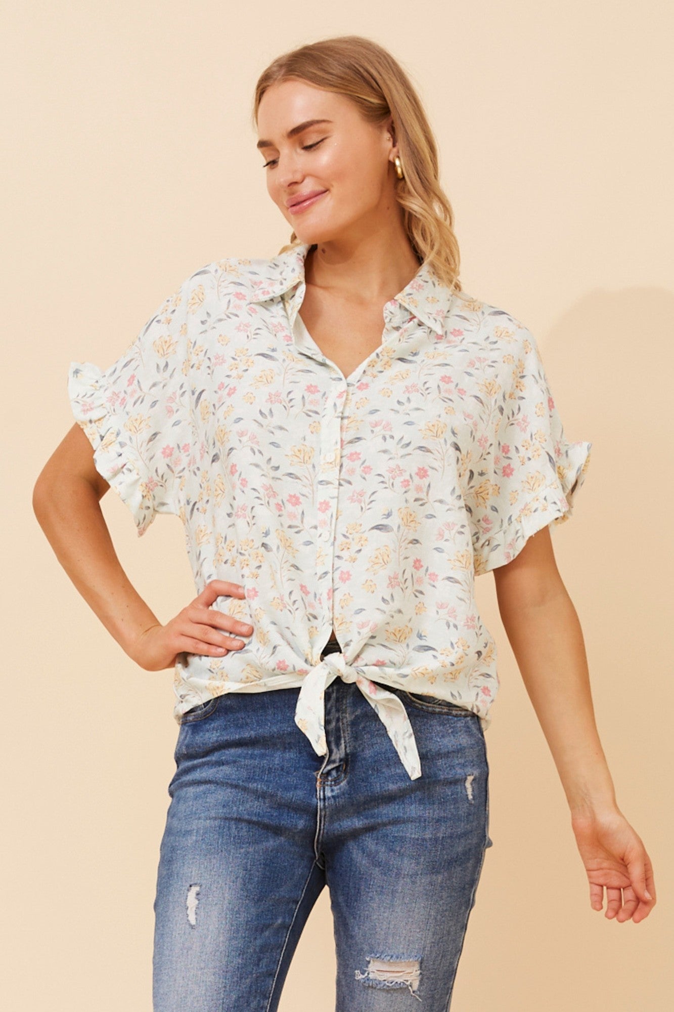 CALANDRA FLORAL SHIRT (Mint)