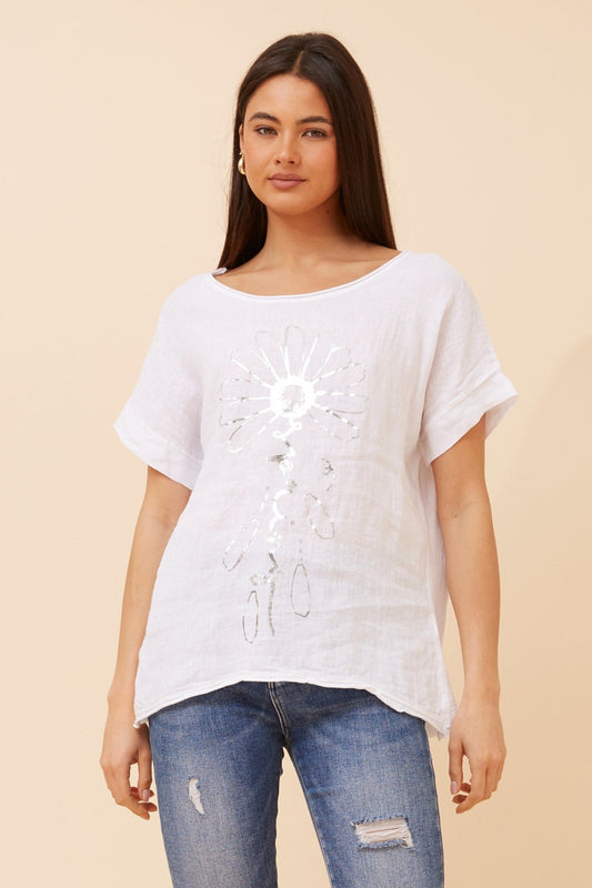 PALIMA FOIL PRINT LINEN TOP (White)