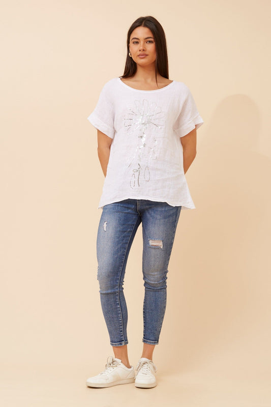 BOTTEGA MODA PALIMA FOIL PRINT LINEN TOP (White)