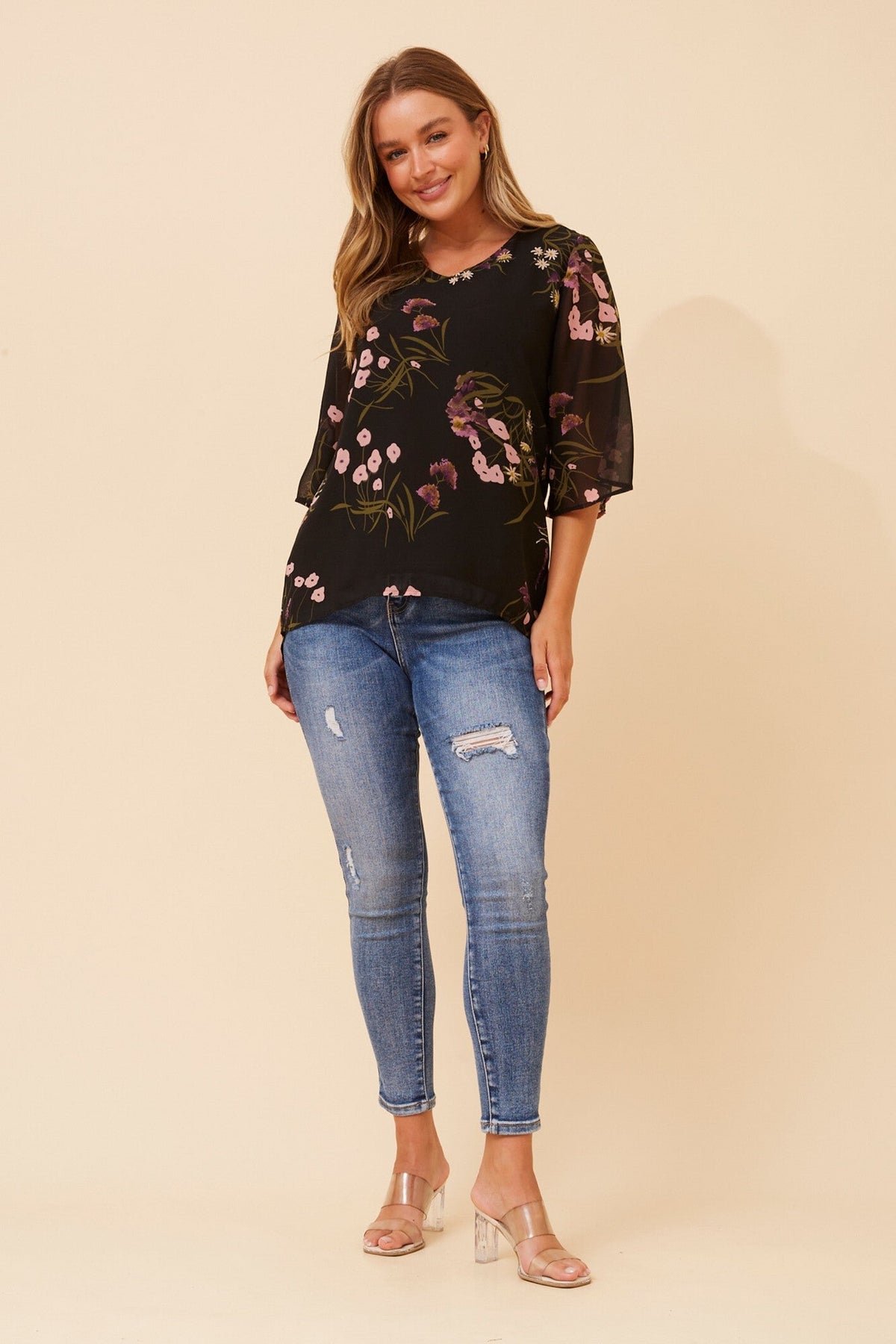 VERNA FLORAL PRINT BLOUSE (Black)