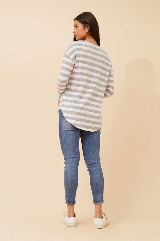 EVA STRIPE PRINT TOP (Grey)