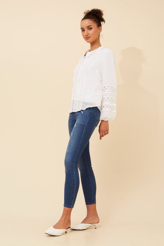 GINNIFER SOLID LINEN BLEND BLOUSE (White)