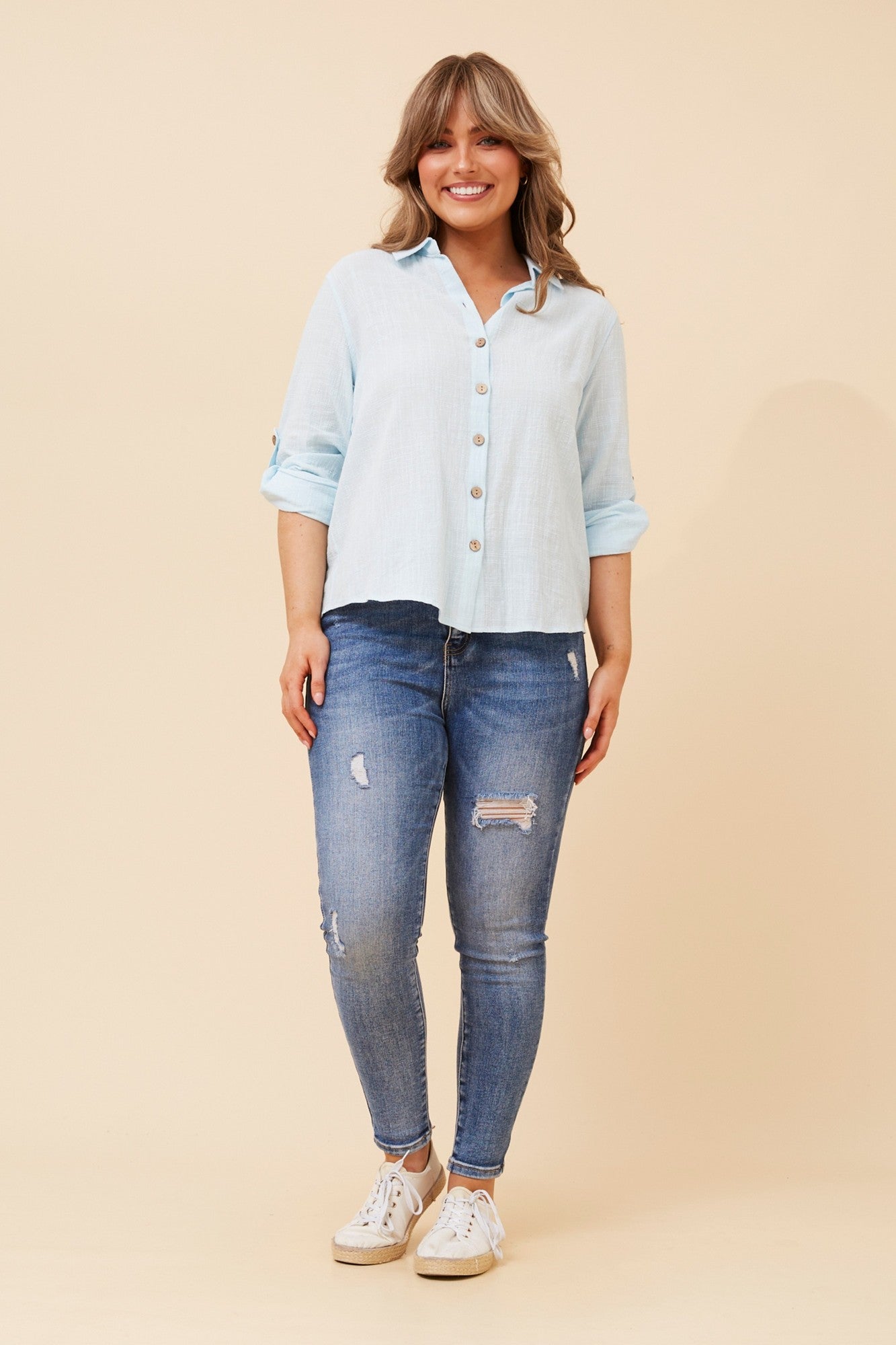 Image of Shirts. Product name - CHERITH SOLID SHIRT in White colour by brand - Caroline Morgan Australia