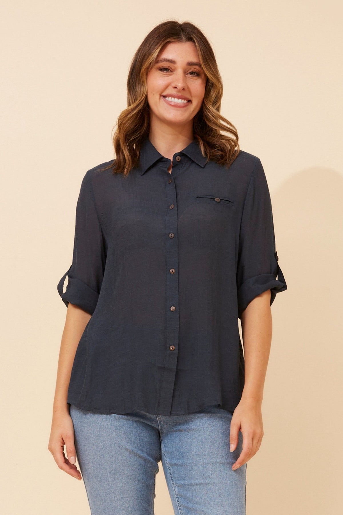 Caroline Morgan Australia VIRELLE SOLID SHIRT (Navy)