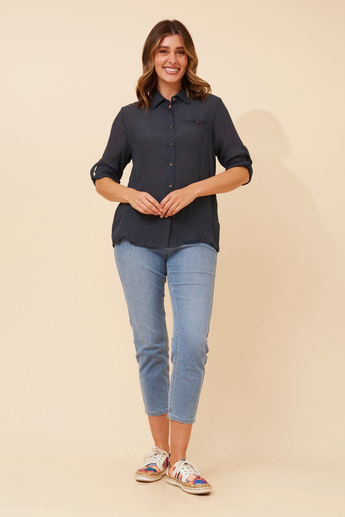 Caroline Morgan Australia VIRELLE SOLID SHIRT (Navy)