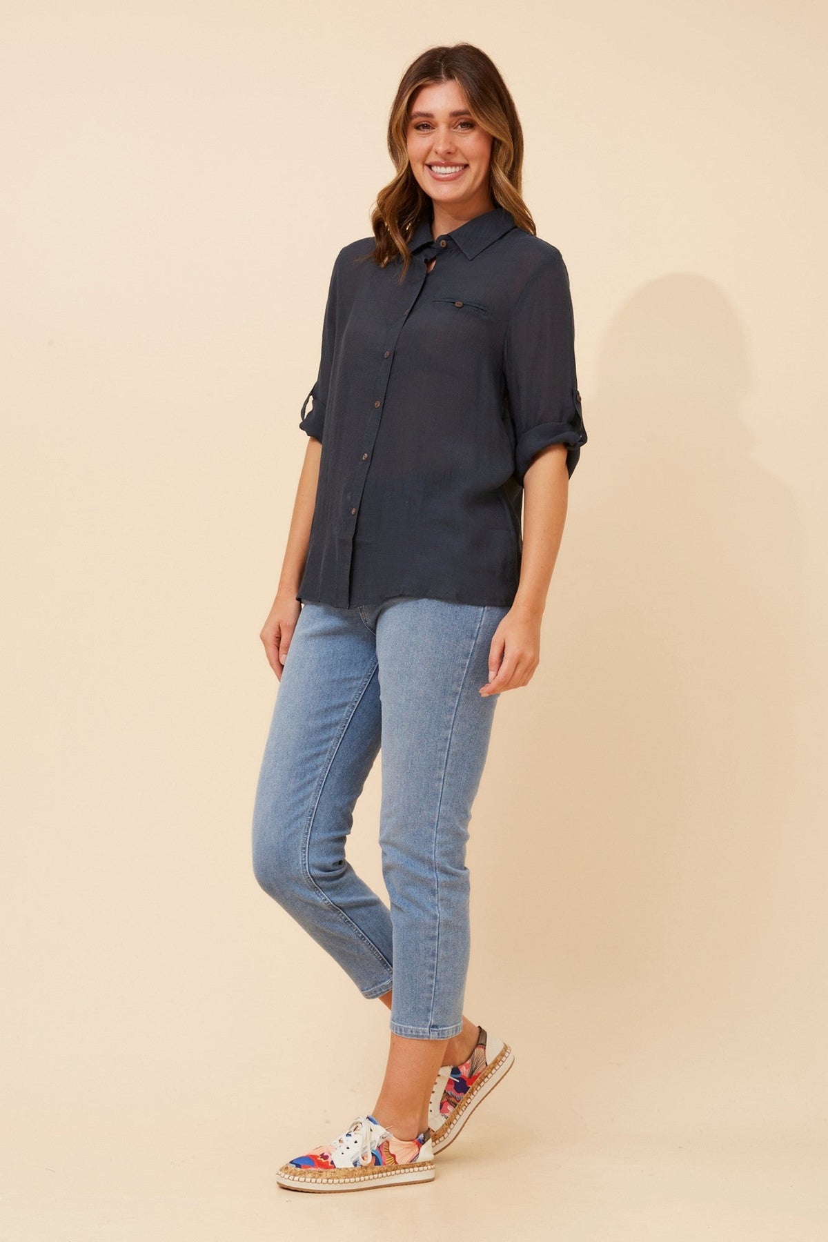Caroline Morgan Australia VIRELLE SOLID SHIRT (Navy)