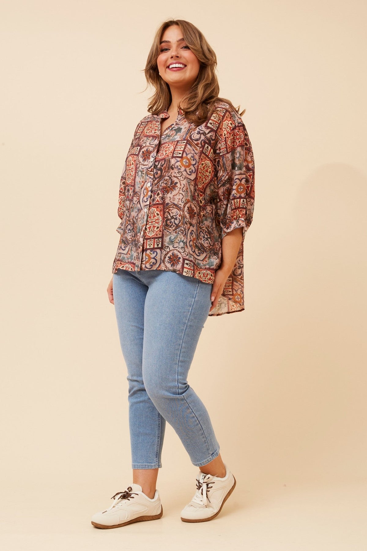 BELINA PATCHWORK PRINT SHIRT (Chocolate)