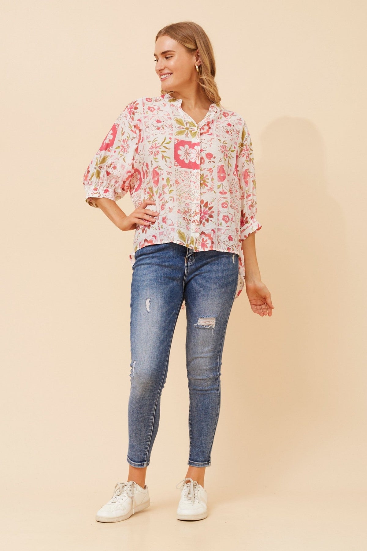 BELINA FLORAL SHIRT (Rosewater)