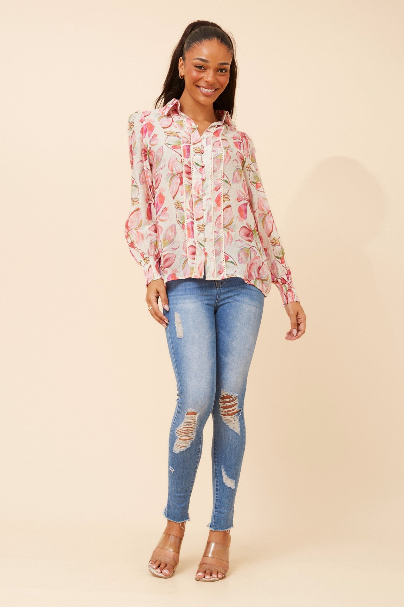 ELKE FLORAL SHIRT (Multi Pink)