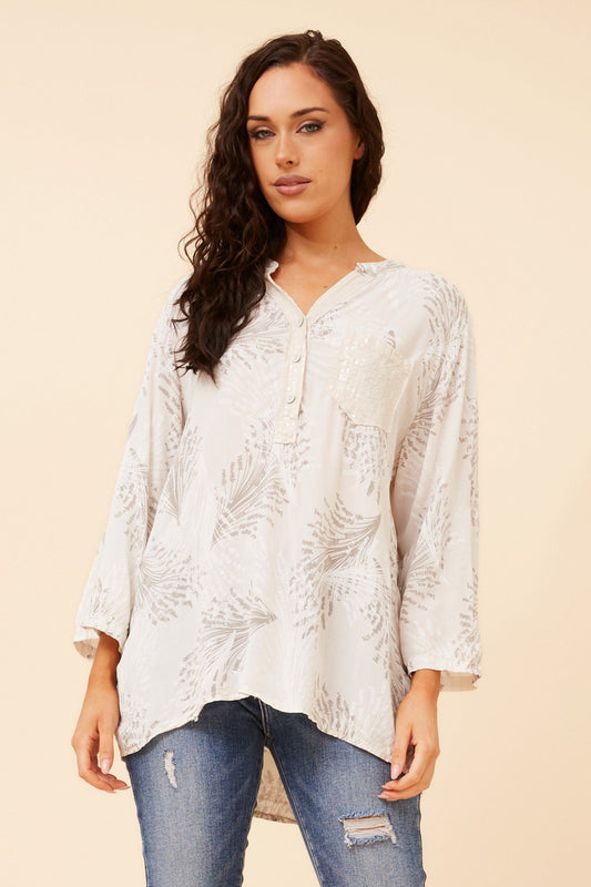 ROSETTA LEAF PRINT SHIRT (Sand)